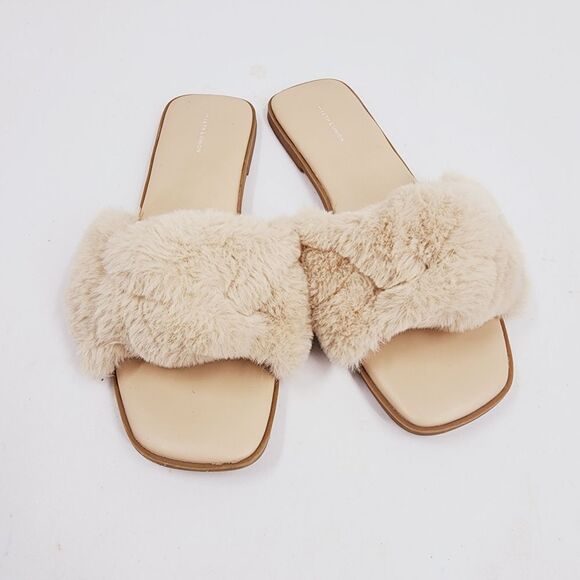 14th & Union Freyaa Faux Fur Slide Sandal In Beige Cappuccino size 9 - Picture 2 of 5
